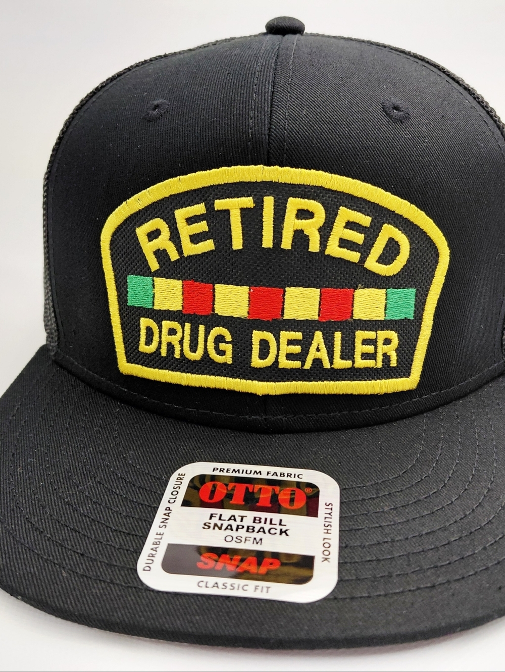 Retired Drug Dealer Flat Bill Snapback Baseball Cap Hat Black Embroidered
